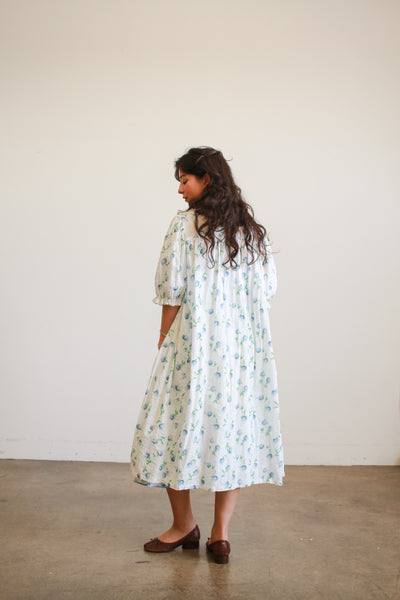 1950s White Seersucker Floral Print Dress Set