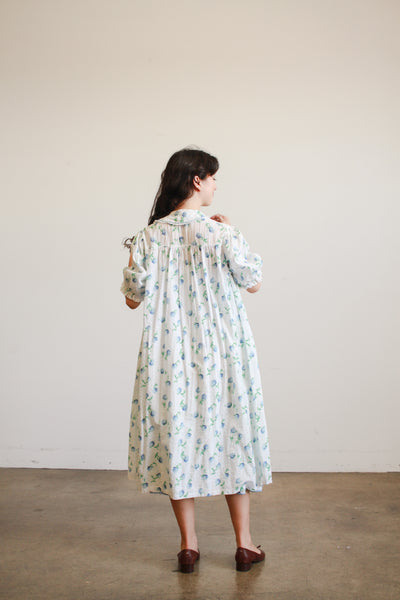 1950s White Seersucker Floral Print Dress Set