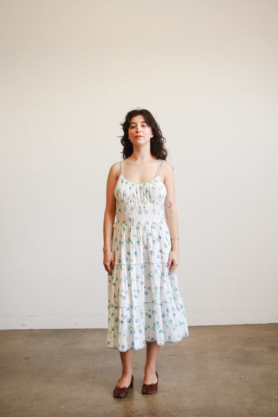 1950s White Seersucker Floral Print Dress Set