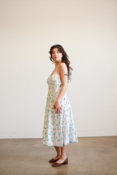 1950s White Seersucker Floral Print Dress Set