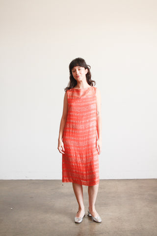 1950s Orange Glitter Striped Shift Dress