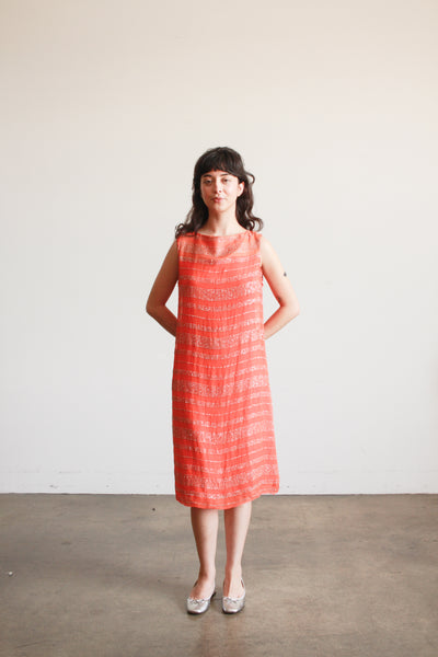 1950s Orange Glitter Striped Shift Dress