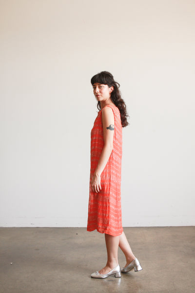 1950s Orange Glitter Striped Shift Dress