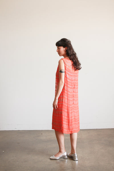 1950s Orange Glitter Striped Shift Dress