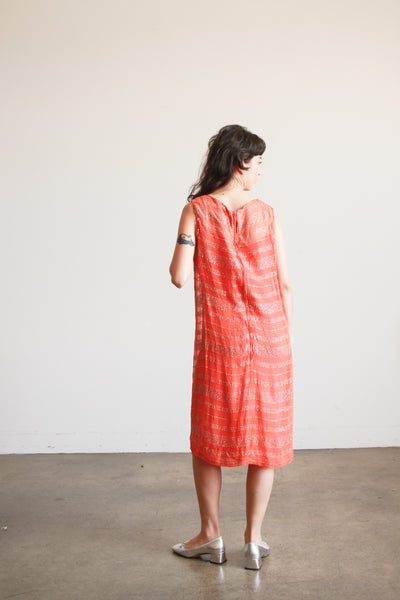 1950s Orange Glitter Striped Shift Dress