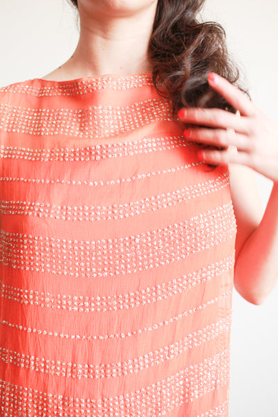 1950s Orange Glitter Striped Shift Dress