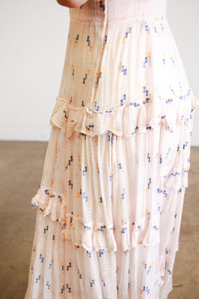 1940s Pink Woven Embroidered Tiered Dress