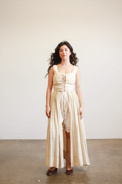Handmade Linen Pinstripe Corset Girdle Dress