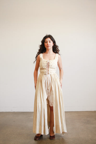 Handmade Linen Pinstripe Corset Girdle Dress