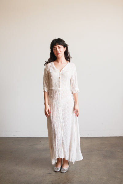 1990s White Embroidered Sheer Duster Dress