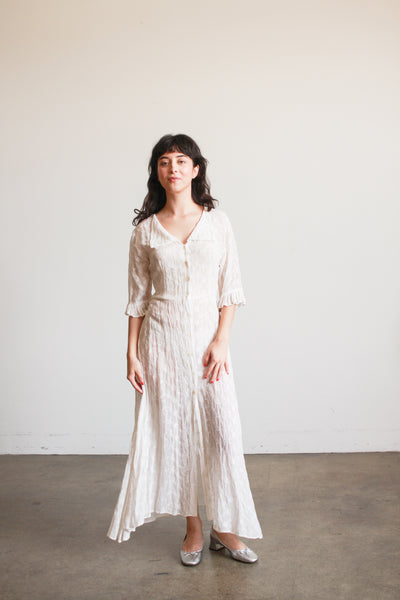 1990s White Embroidered Sheer Duster Dress