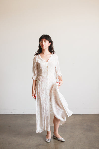1990s White Embroidered Sheer Duster Dress