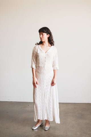 1990s White Embroidered Sheer Duster Dress