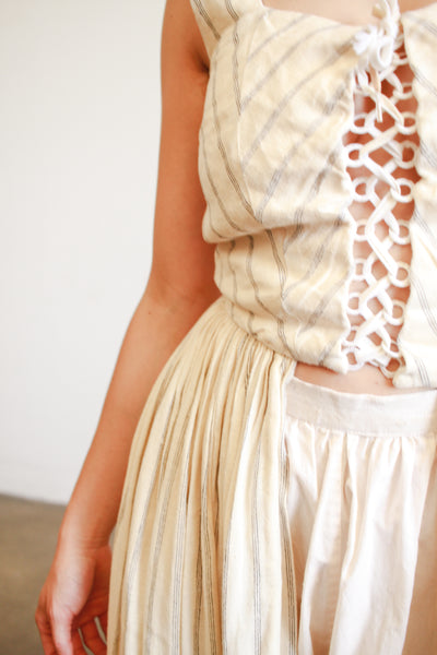 Handmade Linen Pinstripe Corset Girdle Dress