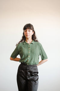 1990s Geiger Collections Emerald Pointelle Knit Shirt