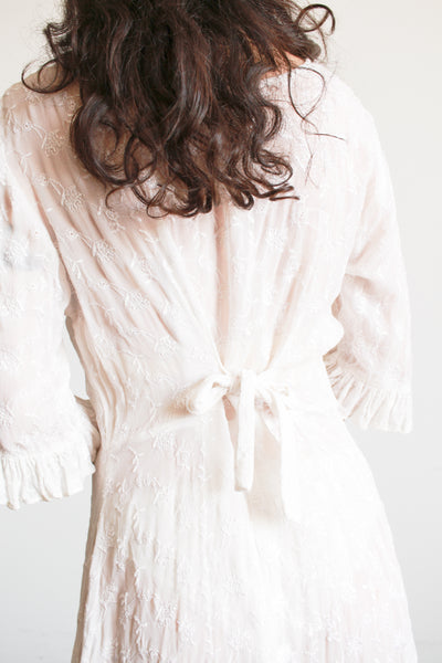 1990s White Embroidered Sheer Duster Dress