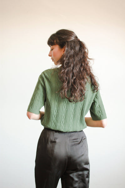 1990s Geiger Collections Emerald Pointelle Knit Shirt