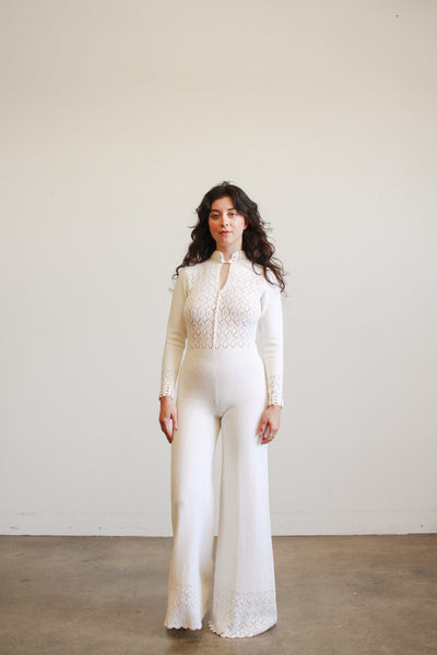 1960s White Cotton Knit Jumpsuit