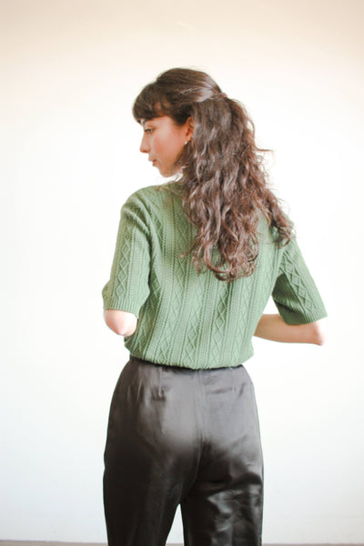 1990s Geiger Collections Emerald Pointelle Knit Shirt