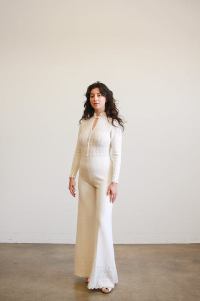 1960s White Cotton Knit Jumpsuit