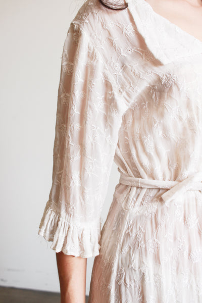 1990s White Embroidered Sheer Duster Dress