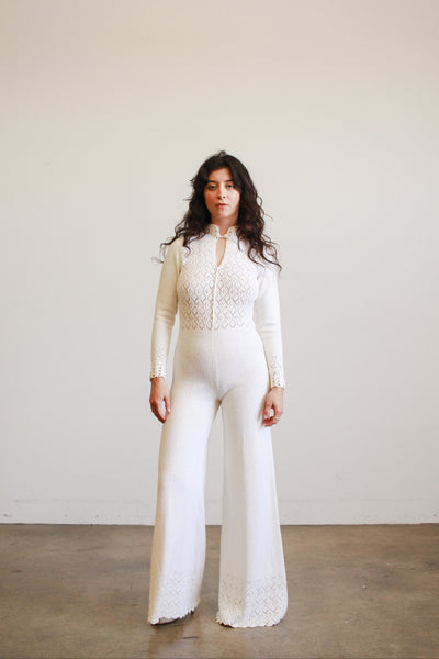 1960s White Cotton Knit Jumpsuit