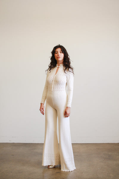 1960s White Cotton Knit Jumpsuit