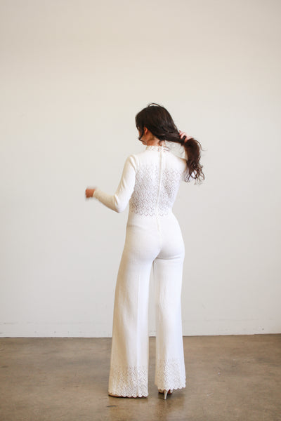 1960s White Cotton Knit Jumpsuit