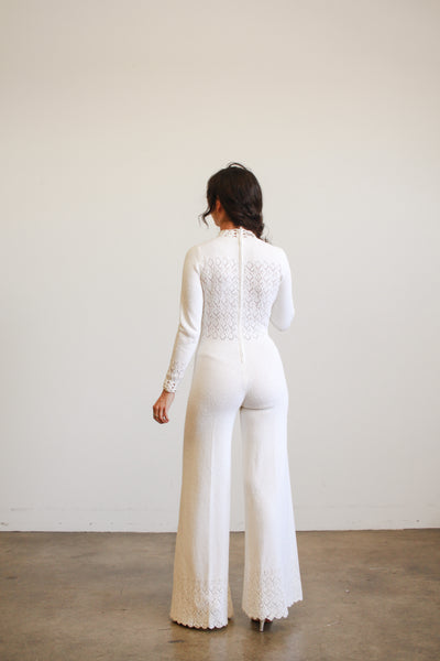 1960s White Cotton Knit Jumpsuit