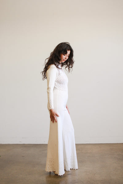 1960s White Cotton Knit Jumpsuit