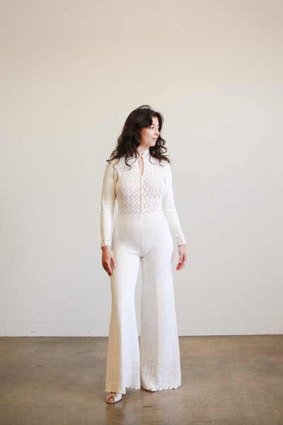 1960s White Cotton Knit Jumpsuit