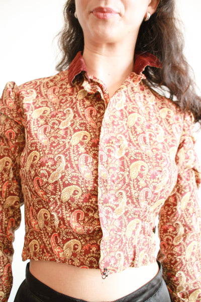 Victorian Burgundy Paisley Print Blouse