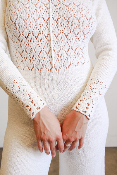 1960s White Cotton Knit Jumpsuit
