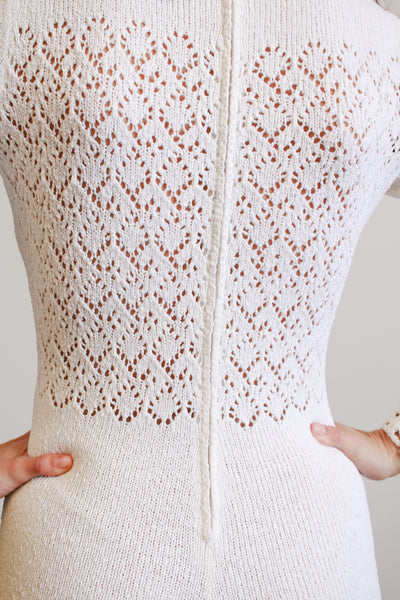1960s White Cotton Knit Jumpsuit