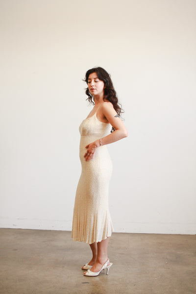 1990s Carmen Marc Valvo Iridescent Beaded Midi Dress