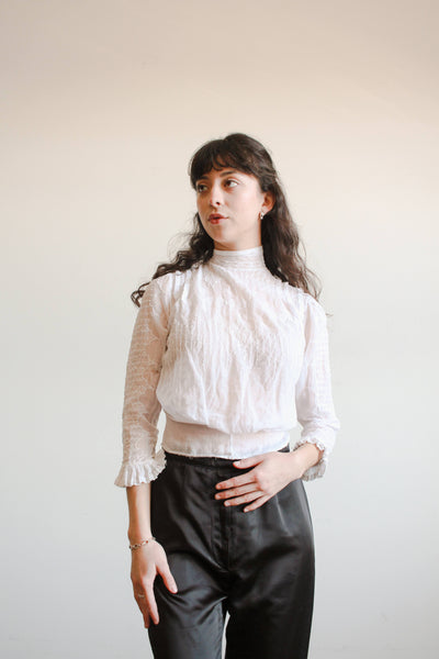 Antique White Cotton Embroidered Blouse