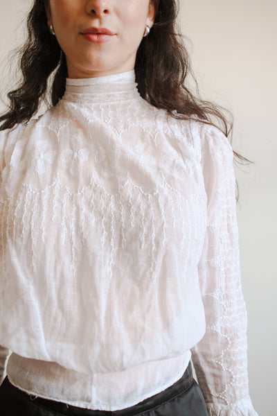 Antique White Cotton Embroidered Blouse