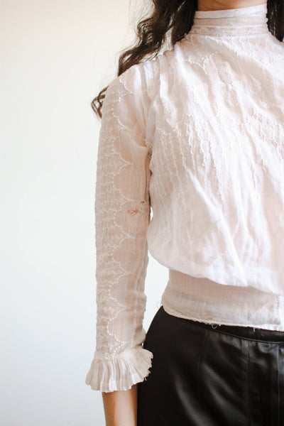 Antique White Cotton Embroidered Blouse