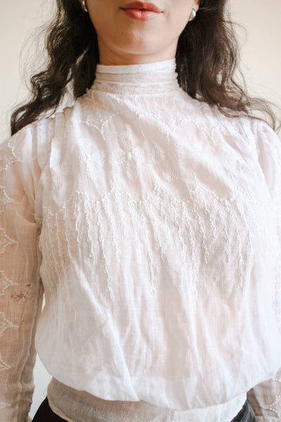 Antique White Cotton Embroidered Blouse