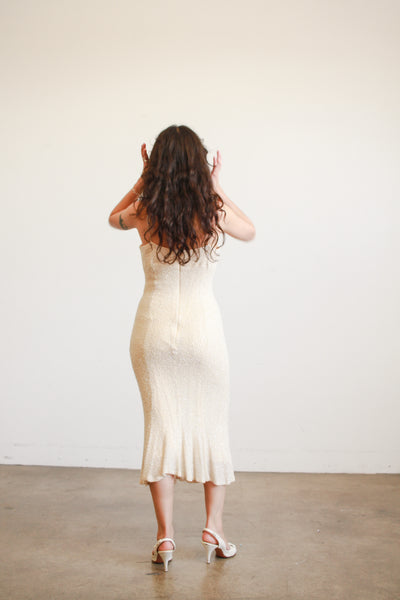 1990s Carmen Marc Valvo Iridescent Beaded Midi Dress