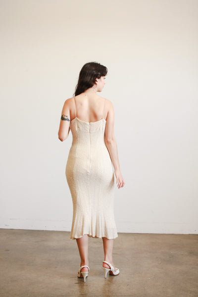 1990s Carmen Marc Valvo Iridescent Beaded Midi Dress
