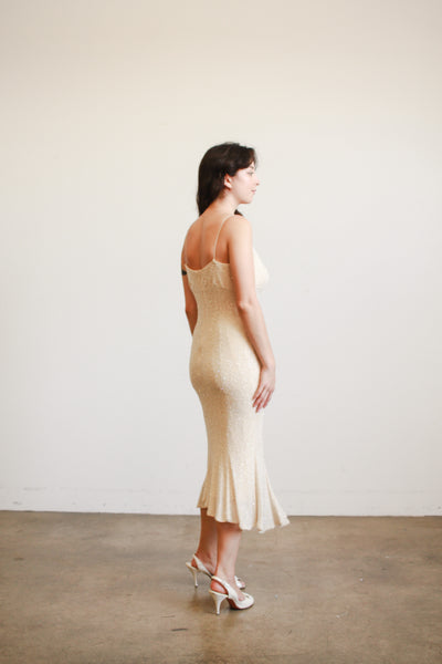 1990s Carmen Marc Valvo Iridescent Beaded Midi Dress
