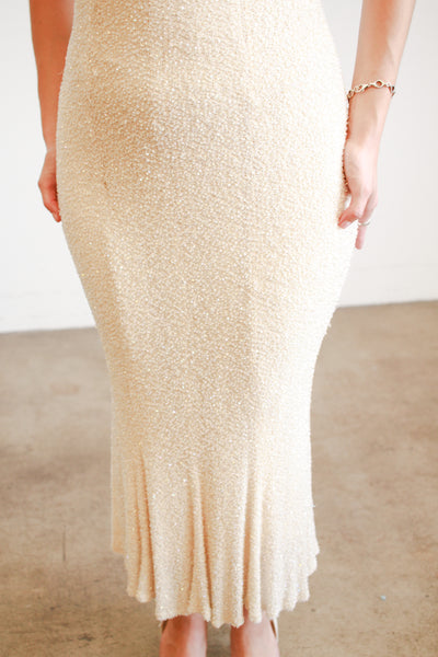 1990s Carmen Marc Valvo Iridescent Beaded Midi Dress