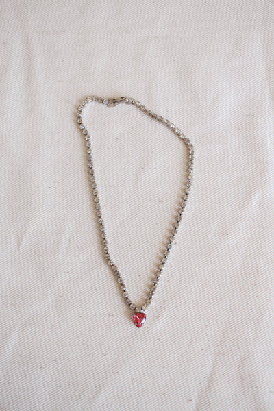 1980s Rhinestone Heart Stone Tennis Necklace