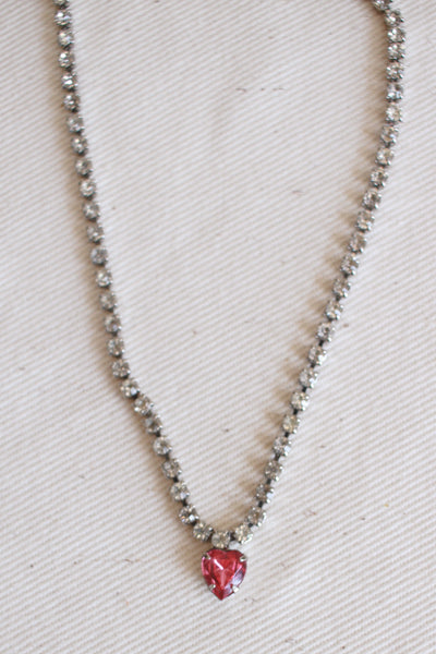1980s Rhinestone Heart Stone Tennis Necklace