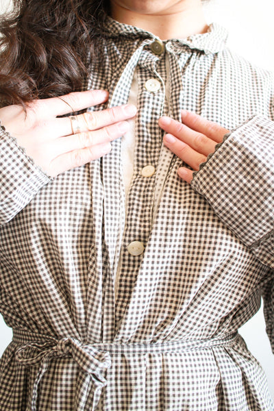 1900s Black and White Gingham Cotton Prairie Dress