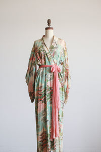 1940s Mint Silk Crepe Japanese Motif Kimono