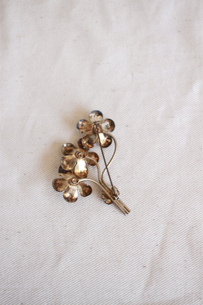 1950s Silver Flower Bouquet Gem Brooch