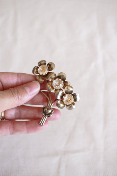 1950s Silver Flower Bouquet Gem Brooch