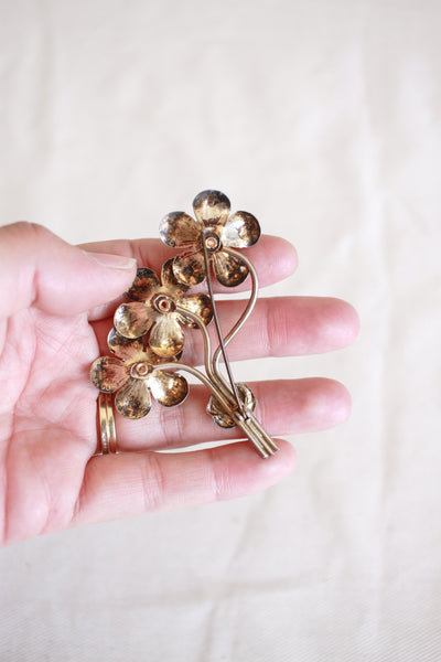 1950s Silver Flower Bouquet Gem Brooch